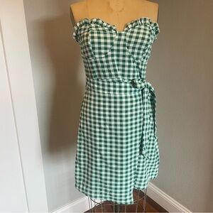 SHEIN- SZ M Green White VCAY Buffalo Plaid Frill Trim Wrap Knot Side Tube Dress